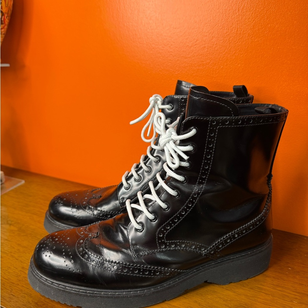 Prada Black Leather Lace-Up Boots 41 men